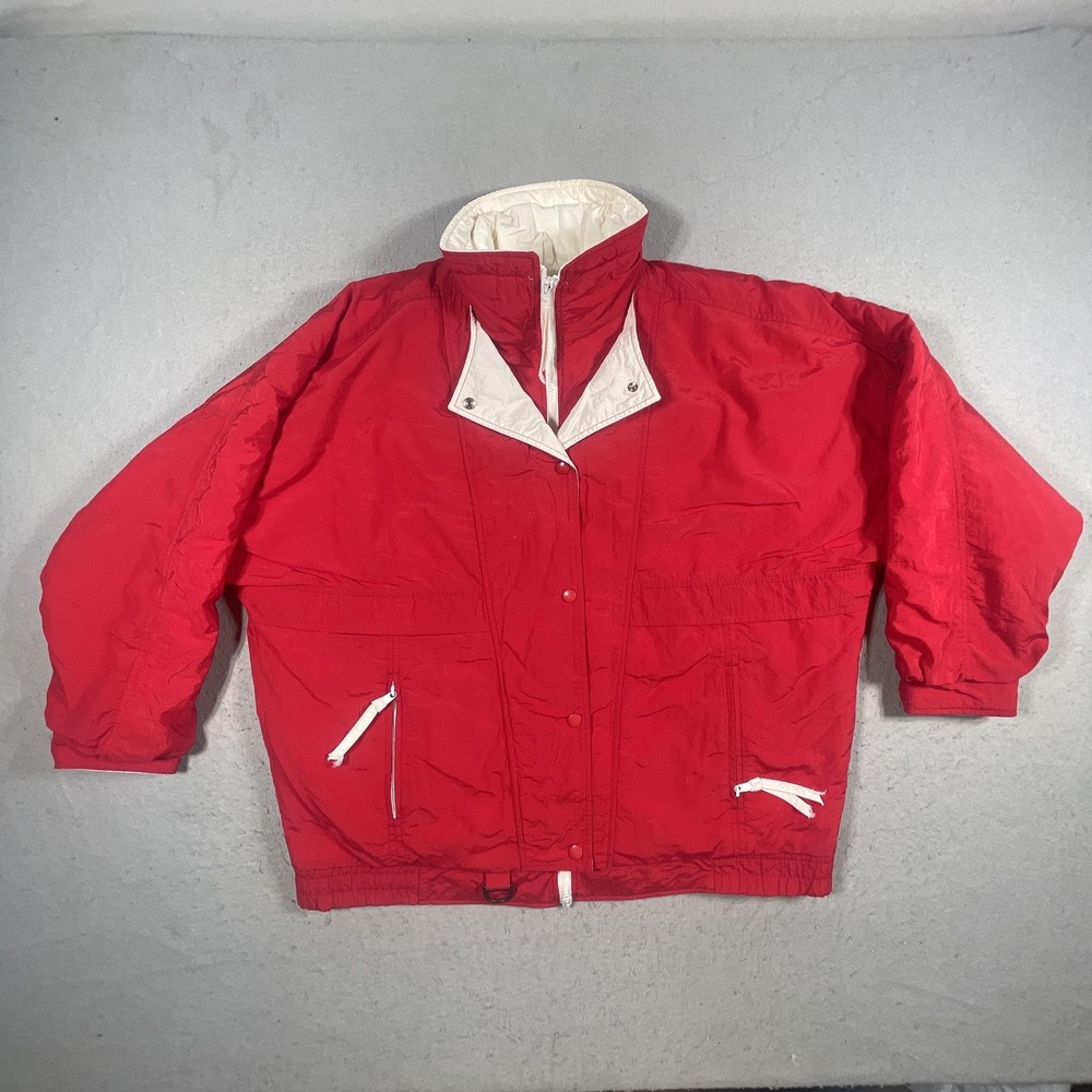 Woolrich Puffer Jacket Women XL Relaxed Red White Insulated Made USA 90s - Picture 2 of 13